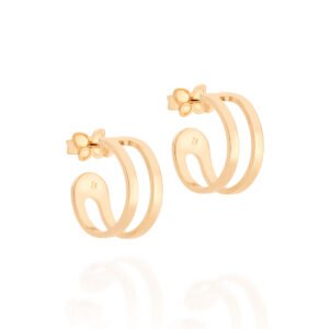 Brinco Meia Argola Aro Duplo Banhado a Ouro 18K