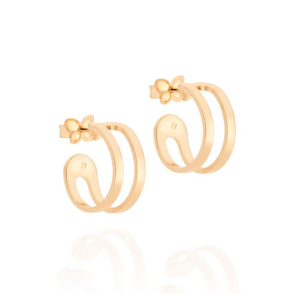 Brinco Meia Argola Aro Duplo Banhado a Ouro 18K