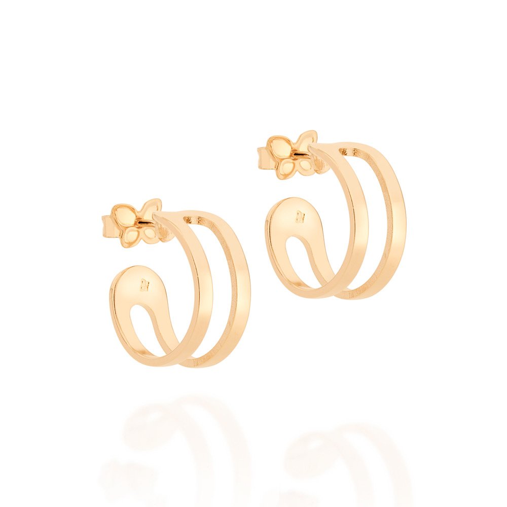 Brinco Meia Argola Aro Duplo Banhado a Ouro 18K