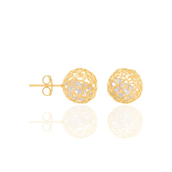 Brinco Solitário Banhado a Ouro 18K com Corações Brancos - Image 2