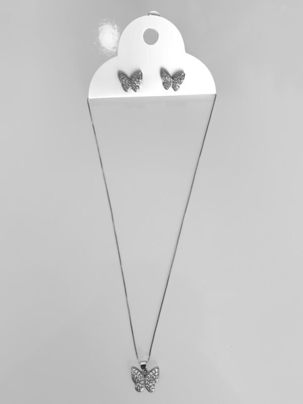 Conjunto Prata Borboleta em Aço